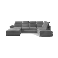 Canapé panoramique convertible MAJESTA 5 places gris clair – angle gauche avec coffre 