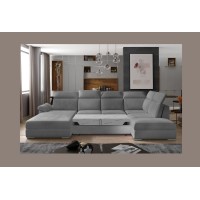 Canapé panoramique convertible MAJESTA 5 places gris clair – angle gauche avec coffre 