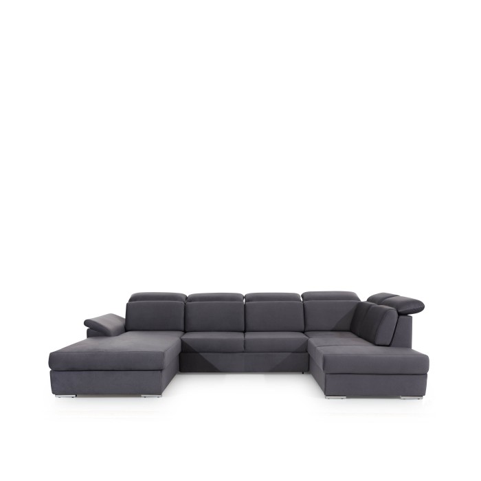 Canapé panoramique convertible MAJESTA 5 places gris – angle gauche avec coffre 