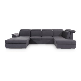 Canapé panoramique convertible MAJESTA 5 places gris – angle gauche avec coffre 