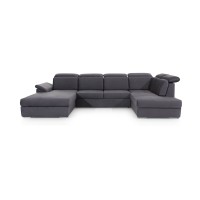 Canapé panoramique convertible MAJESTA 5 places gris – angle gauche avec coffre 