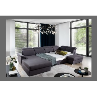 Canapé panoramique convertible MAJESTA 5 places gris – angle gauche avec coffre 
