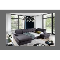 Canapé panoramique convertible MAJESTA 5 places gris – angle gauche avec coffre 