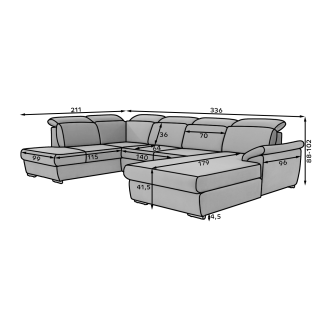 Canapé panoramique convertible MAJESTA 5 places gris – angle gauche avec coffre 