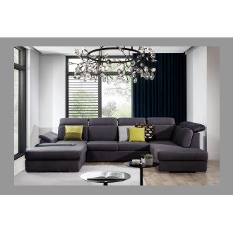 Canapé panoramique convertible MAJESTA 5 places gris – angle gauche avec coffre 