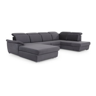 Canapé panoramique convertible MAJESTA 5 places gris – angle gauche avec coffre 