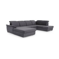 Canapé panoramique convertible MAJESTA 5 places gris – angle gauche avec coffre 