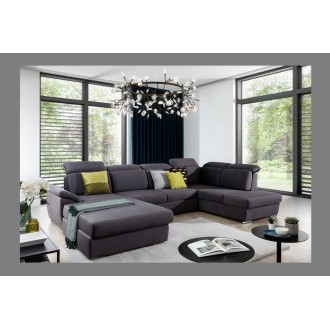 Canapé panoramique convertible MAJESTA 5 places gris – angle gauche avec coffre 