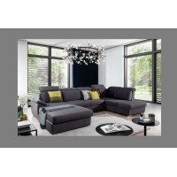 Canapé panoramique convertible MAJESTA 5 places gris – angle gauche avec coffre 