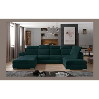 Canapé panoramique convertible MAJESTA 5 places vert foncé – angle gauche avec coffre 