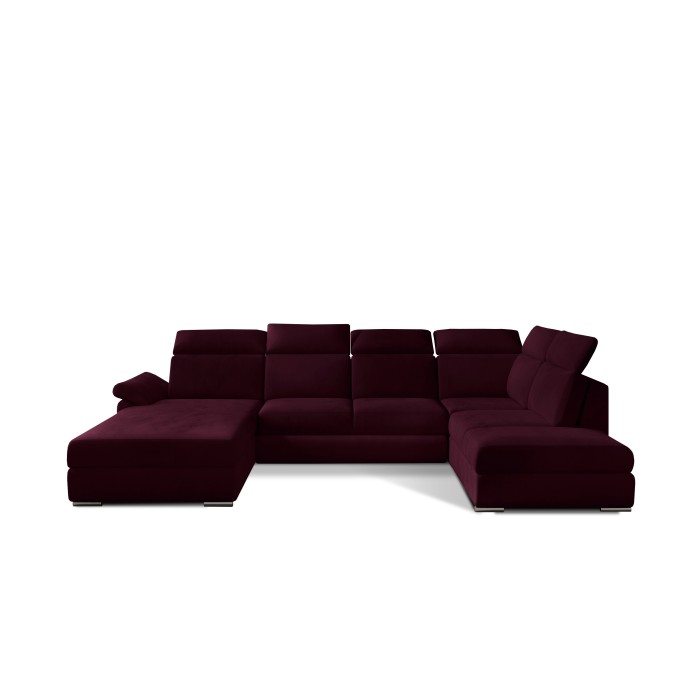 Canapé panoramique convertible MAJESTA 5 places rose foncé – angle droit avec coffre 