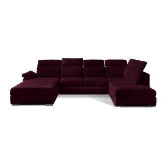 Canapé panoramique convertible MAJESTA 5 places rose foncé – angle droit avec coffre 