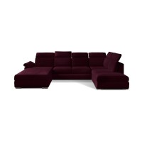 Canapé panoramique convertible MAJESTA 5 places rose foncé – angle droit avec coffre 