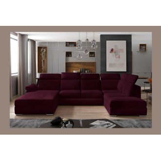 Canapé panoramique convertible MAJESTA 5 places rose foncé – angle droit avec coffre 