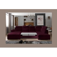 Canapé panoramique convertible MAJESTA 5 places rose foncé – angle droit avec coffre 