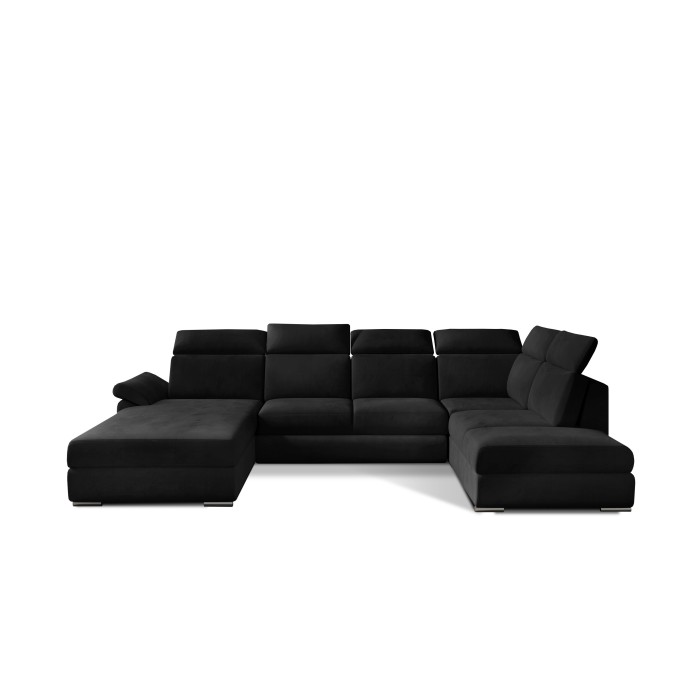 Canapé panoramique convertible MAJESTA 5 places noir – angle droit avec coffre 