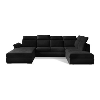 Canapé panoramique convertible MAJESTA 5 places noir – angle droit avec coffre 