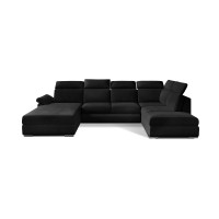 Canapé panoramique convertible MAJESTA 5 places noir – angle droit avec coffre 