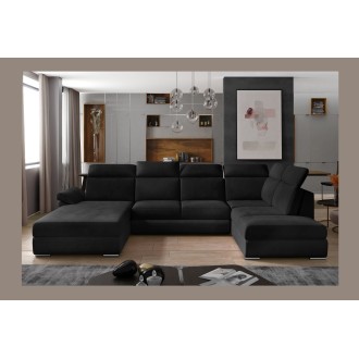 Canapé panoramique convertible MAJESTA 5 places noir – angle droit avec coffre 