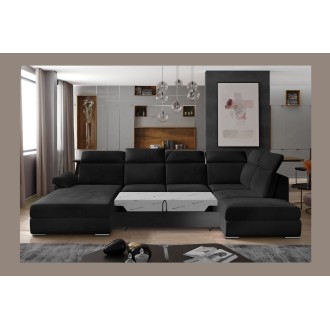 Canapé panoramique convertible MAJESTA 5 places noir – angle droit avec coffre 