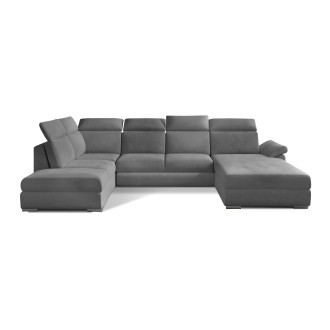 Canapé panoramique convertible MAJESTA 5 places gris – angle droit avec coffre 