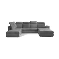 Canapé panoramique convertible MAJESTA 5 places gris – angle droit avec coffre 