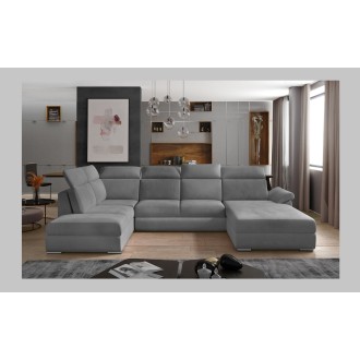 Canapé panoramique convertible MAJESTA 5 places gris – angle droit avec coffre 