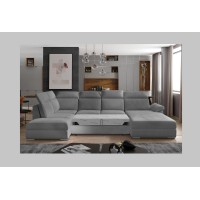 Canapé panoramique convertible MAJESTA 5 places gris – angle droit avec coffre 