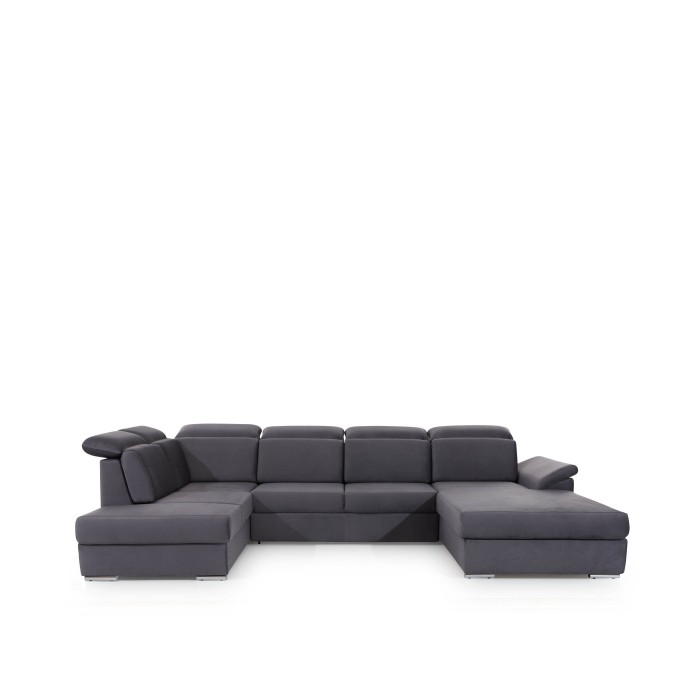 Canapé panoramique convertible MAJESTA 5 places gris – angle droit avec coffre – version 2 