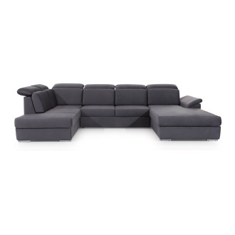 Canapé panoramique convertible MAJESTA 5 places gris – angle droit avec coffre – version 2 
