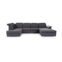 Canapé panoramique convertible MAJESTA 5 places gris – angle droit avec coffre – version 2 