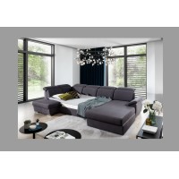 Canapé panoramique convertible MAJESTA 5 places gris – angle droit avec coffre – version 2 
