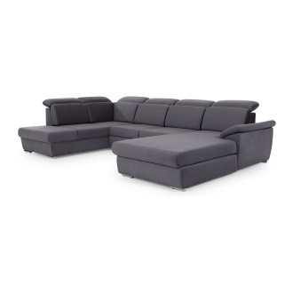 Canapé panoramique convertible MAJESTA 5 places gris – angle droit avec coffre – version 2 
