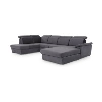 Canapé panoramique convertible MAJESTA 5 places gris – angle droit avec coffre – version 2 