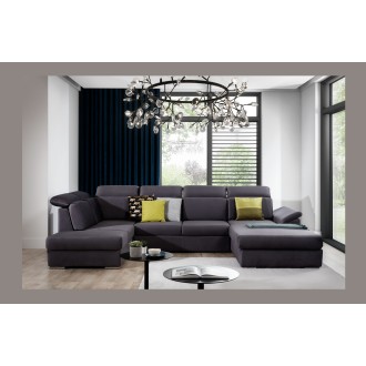 Canapé panoramique convertible MAJESTA 5 places gris – angle droit avec coffre – version 2 