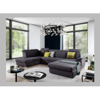 Canapé panoramique convertible MAJESTA 5 places gris – angle droit avec coffre – version 2 