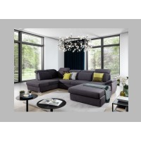 Canapé panoramique convertible MAJESTA 5 places gris – angle droit avec coffre – version 2 