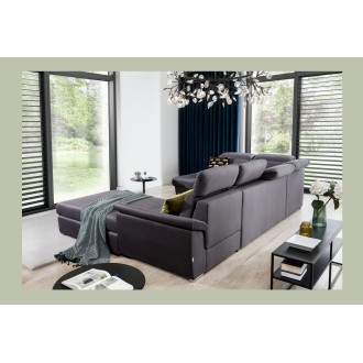 Canapé panoramique convertible MAJESTA 5 places gris – angle droit avec coffre – version 2 