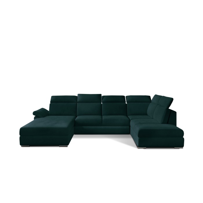 Canapé panoramique convertible MAJESTA 5 places vert foncé – angle droit avec coffre 
