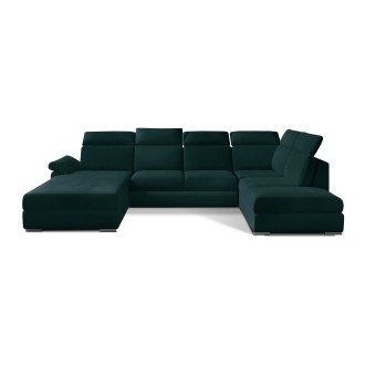 Canapé panoramique convertible MAJESTA 5 places vert foncé – angle droit avec coffre 