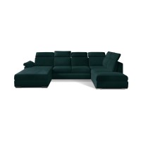 Canapé panoramique convertible MAJESTA 5 places vert foncé – angle droit avec coffre 