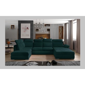Canapé panoramique convertible MAJESTA 5 places vert foncé – angle droit avec coffre 