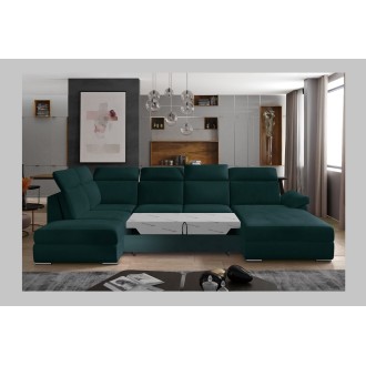 Canapé panoramique convertible MAJESTA 5 places vert foncé – angle droit avec coffre 
