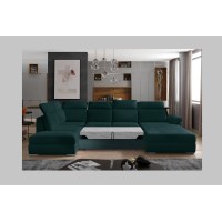 Canapé panoramique convertible MAJESTA 5 places vert foncé – angle droit avec coffre 