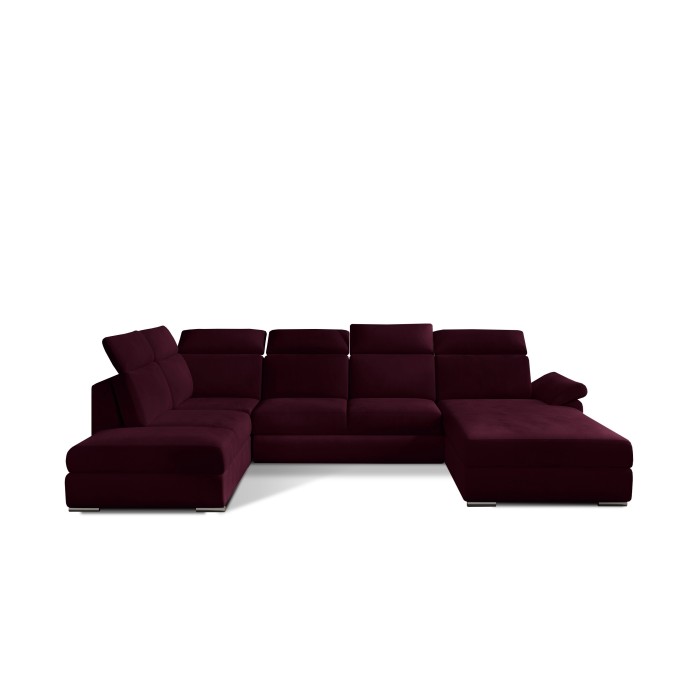 Canapé panoramique convertible MAJESTA 5 places rose foncé – angle droit avec coffre – version 2 