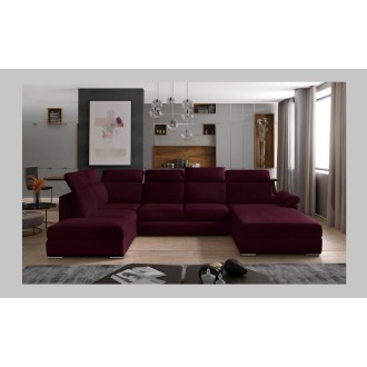 Canapé panoramique convertible MAJESTA 5 places rose foncé – angle droit avec coffre – version 2 