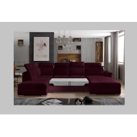 Canapé panoramique convertible MAJESTA 5 places rose foncé – angle droit avec coffre – version 2 