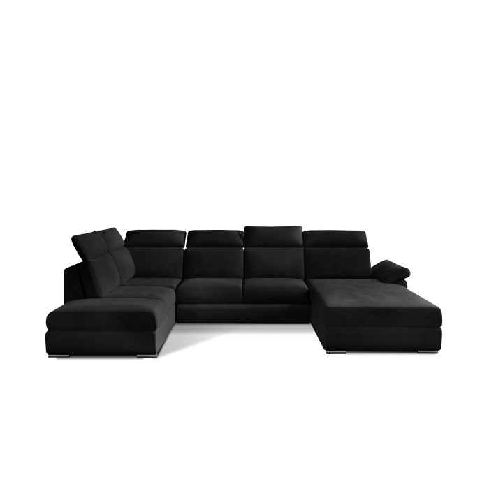 Canapé panoramique convertible MAJESTA 5 places noir – angle droit avec coffre – version 2 