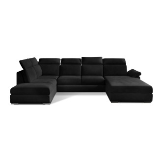 Canapé panoramique convertible MAJESTA 5 places noir – angle droit avec coffre – version 2 