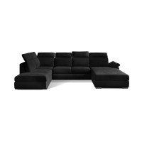 Canapé panoramique convertible MAJESTA 5 places noir – angle droit avec coffre – version 2 